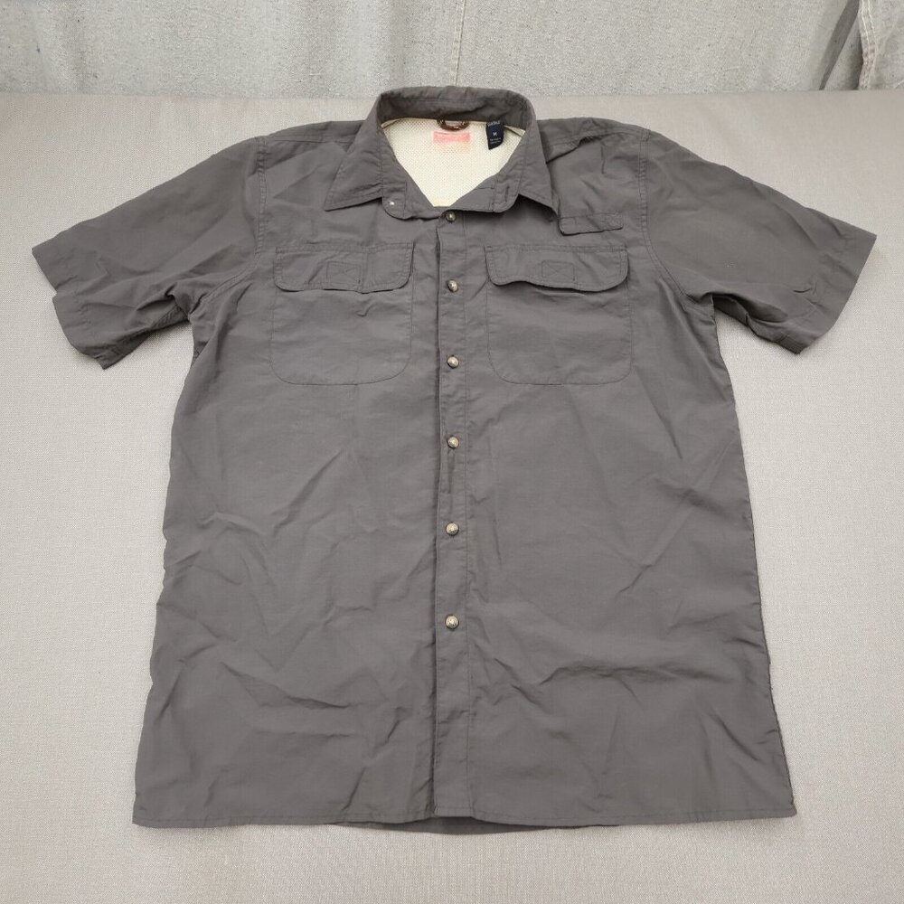 Wrangler Medium Mens Shirt Button Up Short Sleeve Grey Nylon